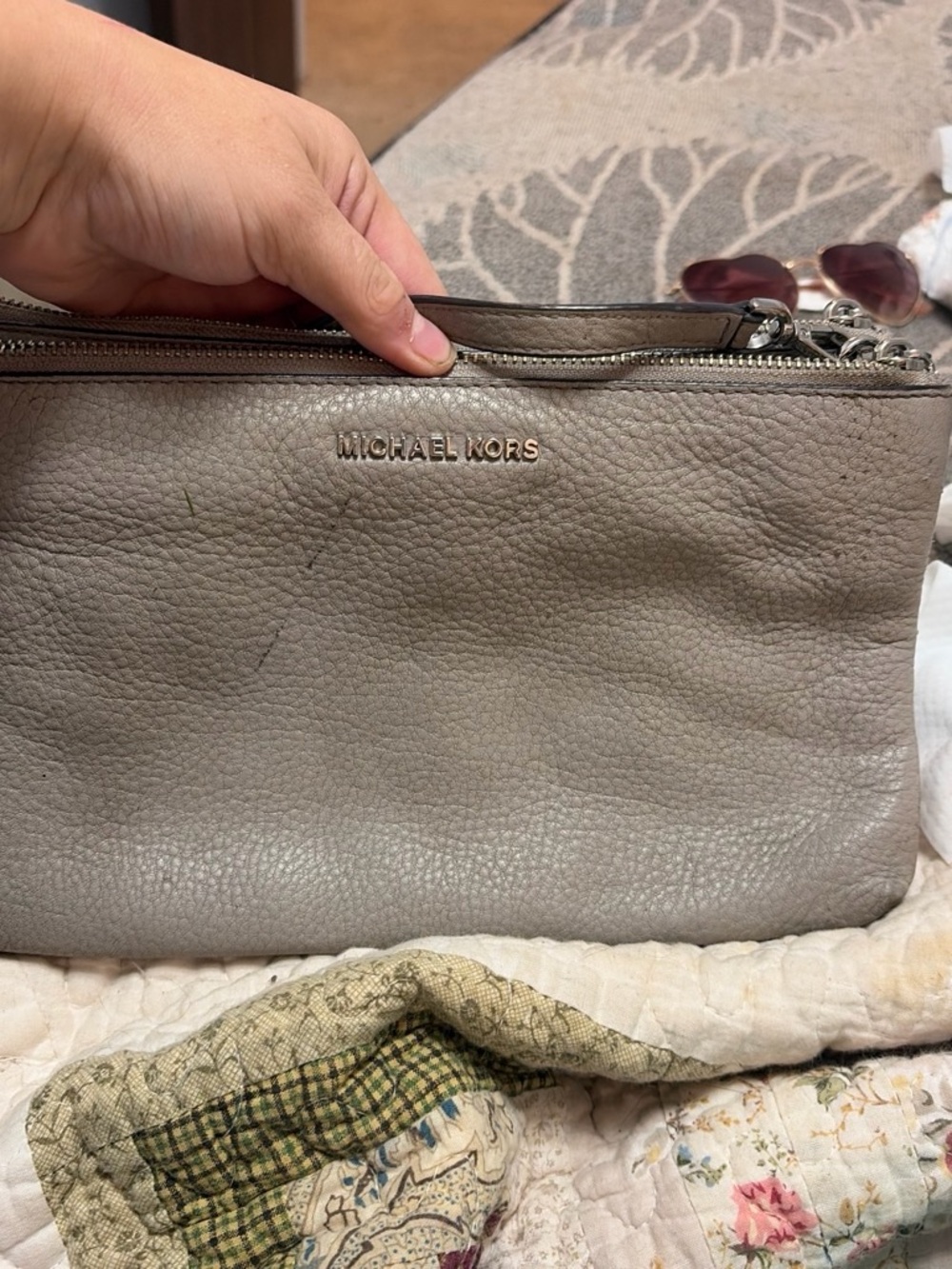 Michael Kors Pebbled Leather Wristlet in Grey Taupe